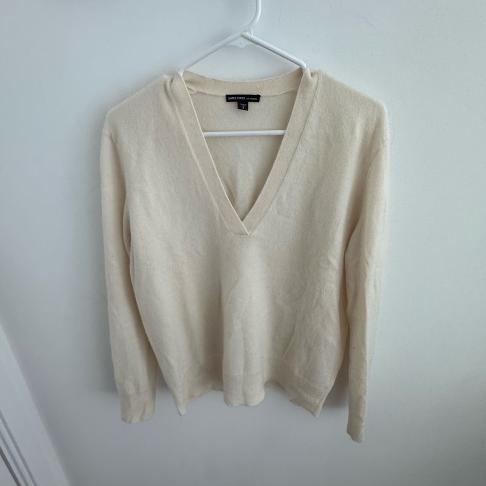 James Perse Cream Cashmere V-Neck Sweater
